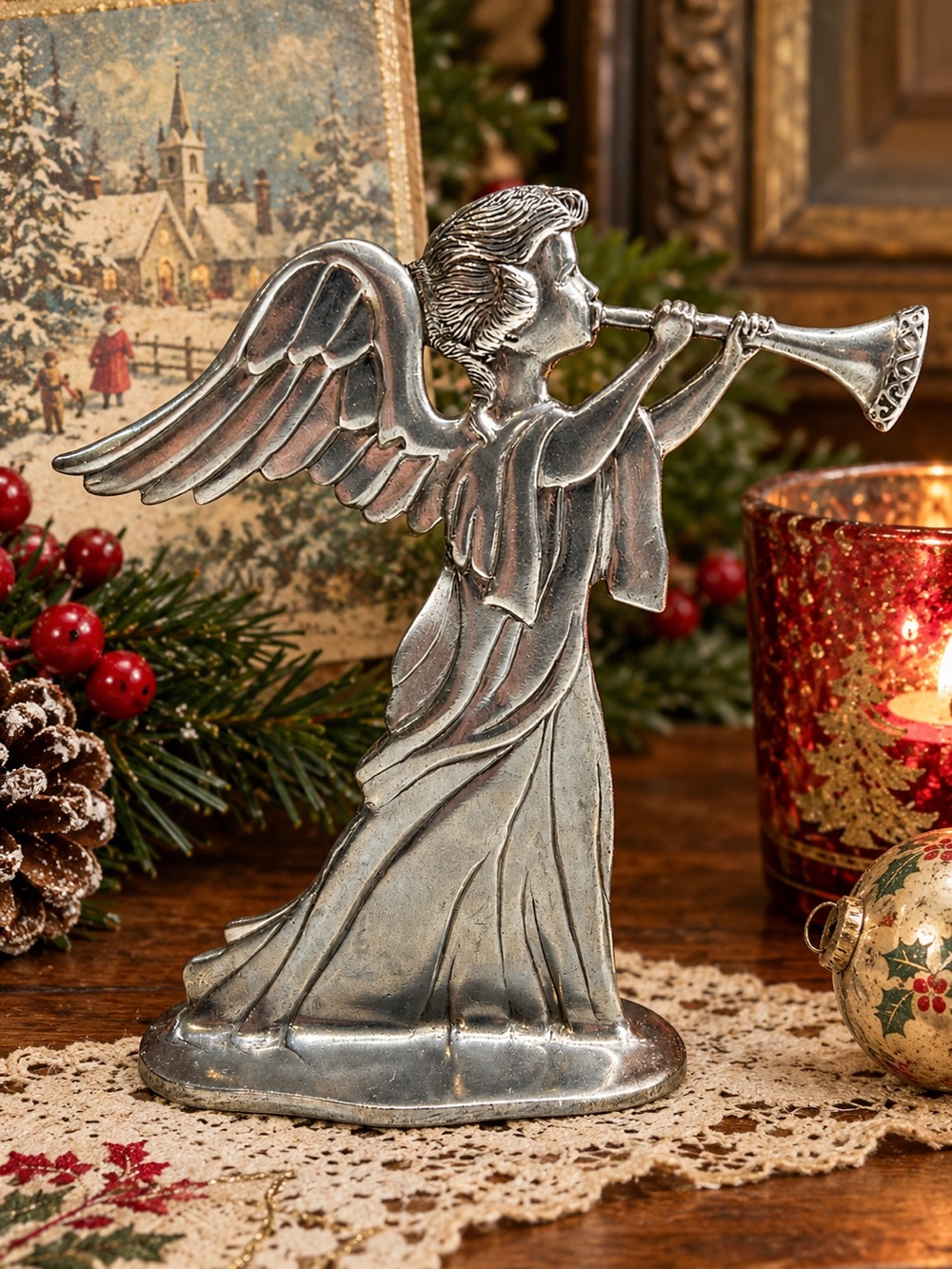 Vintage Seagull Pewter Canada Angel Trumpet Figurine Decorative Home Art